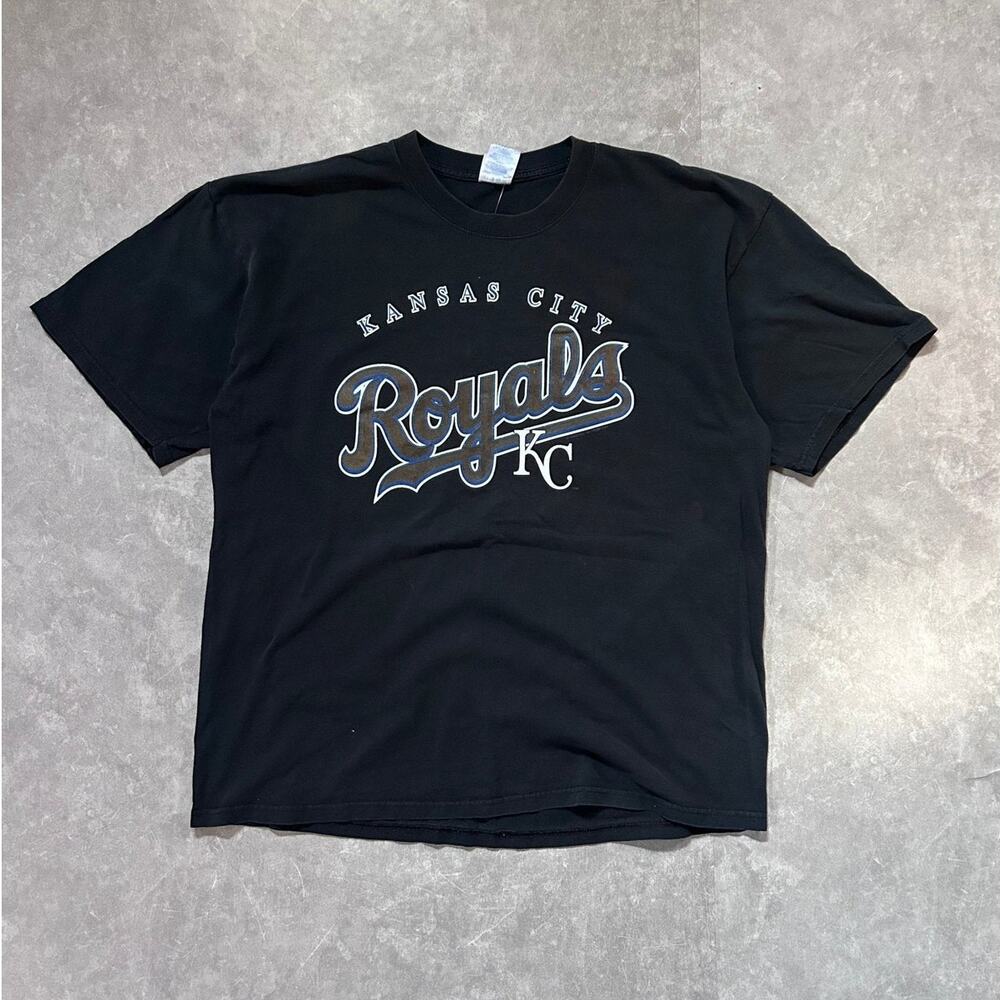 2000s Vintage Kansas City Royals Script Black T Shirt -XL